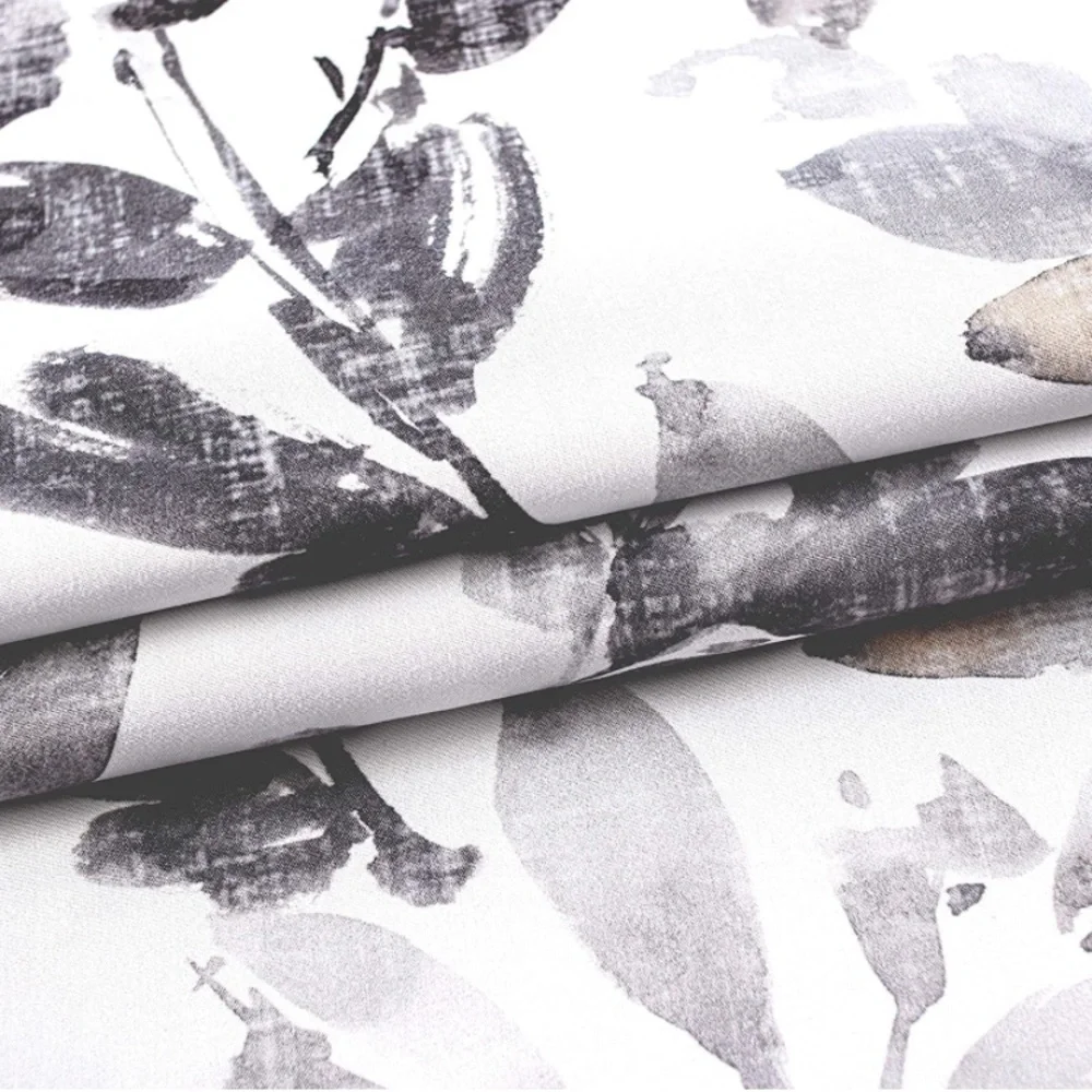 Luxury Home | Chic Farmhouse Grey & White Heathered Leaf Print Window Valence